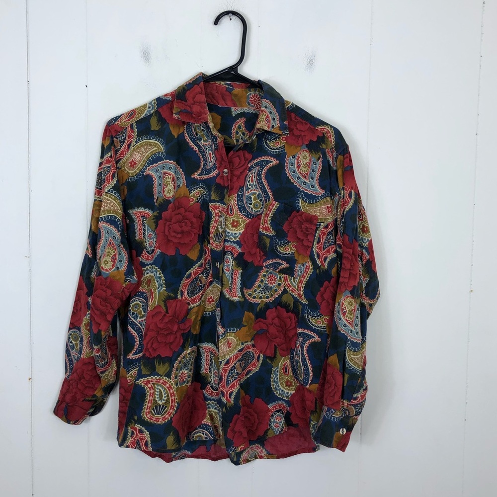 Vintage Paisley Floral Single Stitch Button‎ Down Sz S